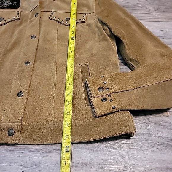 Harley Davidson Suede Leather Jacket Studded Brown‎ Gauges Womens LG Heavyweight - Picture 11 of 12